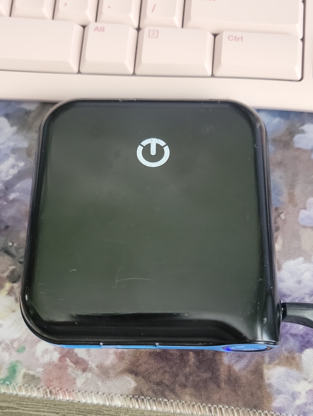 Portable Power Bank with Circular Arrow Logo - Black & Blue